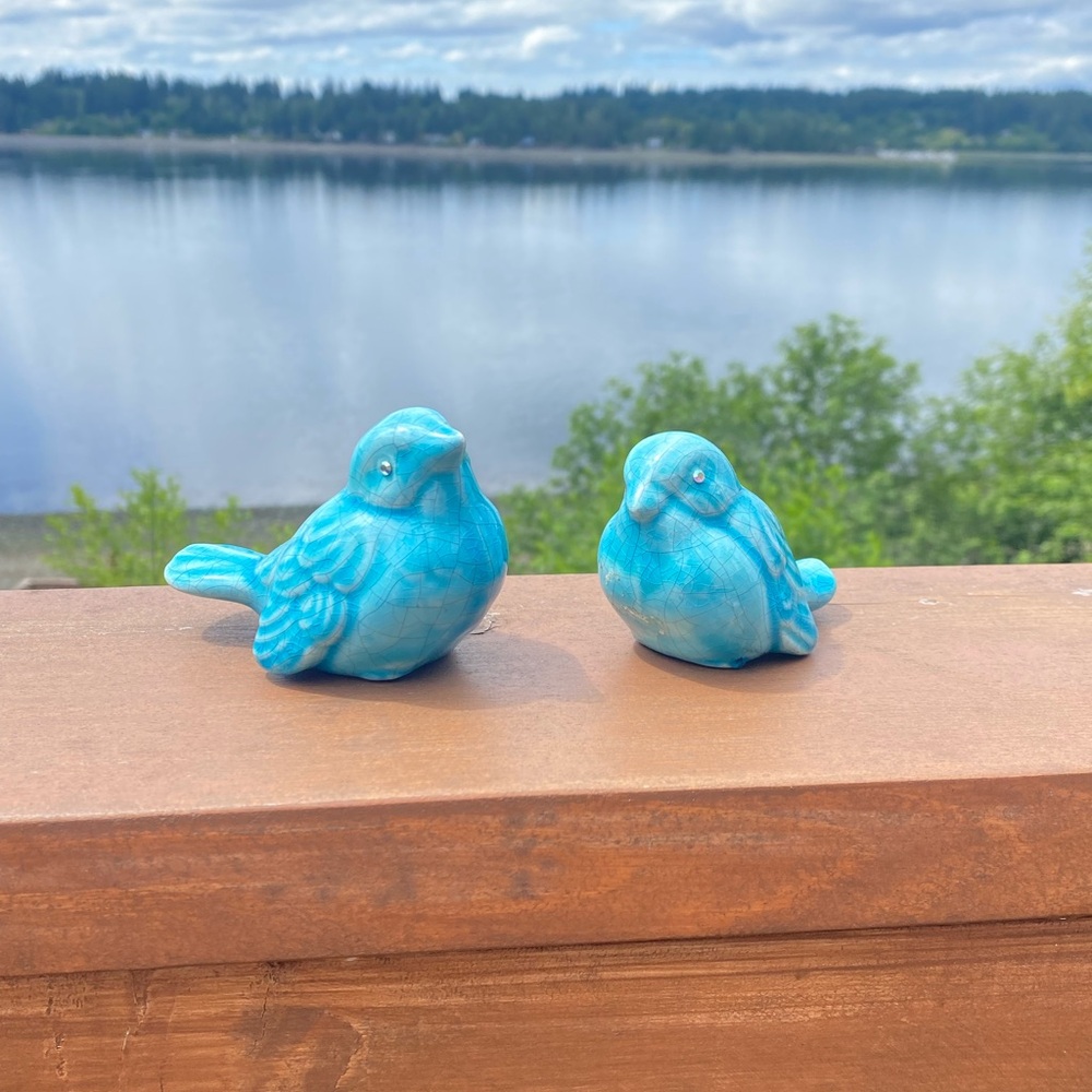 Blue Ceramic Bird Figurines